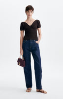 VANESSA BRUNO HELIA RIBBED KNIT TOP BROWN
