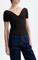 VANESSA BRUNO HELIA RIBBED KNIT TOP BROWN
