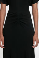 VICTORIA BECKHAM GATHERED WAIST MIDI DRESS BLACK