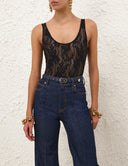ZIMMERMANN  LACE SCOOP BODYSUIT BLACK