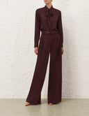 ZIMMERMANN LUNA WOOL TAILORED WIDE LEG TROUSER MAHOGANY