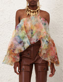 ZIMMERMANN LUNA FANNED CAMISOLE SPLICED FLORAL