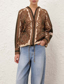 ZIMMERMANN MAHON HOODED SHIRT OLIVE PAISLEY