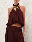 ZIMMERMANN LUNA BILLOW HALTER TOP WINE