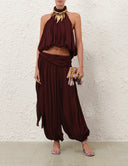 ZIMMERMANN LUNA DRAPED HAREM TROUSER WINE