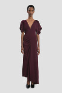VICTORIA BECKHAM ROULEAUX DETAIL DRESS MERLOT