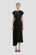VICTORIA BECKHAM ARIA TWISTED WAIST MIDI DRESS BLACK