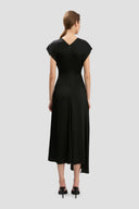 VICTORIA BECKHAM ARIA TWISTED WAIST MIDI DRESS BLACK