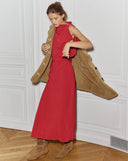 VERONICA BEARD BRETT ASYMMETRIC MIDI DRESS RED