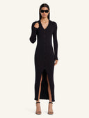 COURRÈGES LIGHT RIB CARDIGAN DRESS BLACK