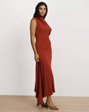 VERONICA BEARD BRETT ASYMMETRIC MIDI DRESS RED