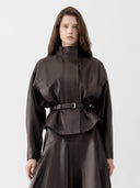JACQUEMUS THE CIRO BELTED LEATHER JACKET DARK BROWN