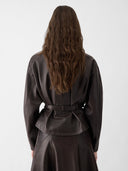JACQUEMUS THE CIRO BELTED LEATHER JACKET DARK BROWN