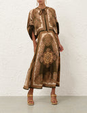 ZIMMERMANN MAHON TUNIC MIDI DRESS OLIVE PAISLEY