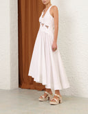 ZIMMERMANN LUNA APPLIQUE BIRDS MIDI DRESS IVORY