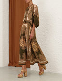 ZIMMERMANN MAHON TUNIC MIDI DRESS OLIVE PAISLEY