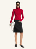 COURRÈGES ZIPPED MERINO WOOL CARDIGAN RED