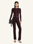 COURRÈGES CONTRASTED VINYL AND KNIT CARDIGAN BURGUNDY