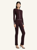 COURRÈGES CONTRASTED VINYL AND KNIT CARDIGAN BURGUNDY