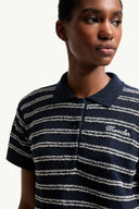 MONCLER COTTON BLEND BOUCLÉ CRÊPE STRIPED POLO
