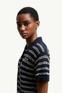 MONCLER COTTON BLEND BOUCLÉ CRÊPE STRIPED POLO