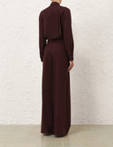 ZIMMERMANN LUNA WOOL TAILORED WIDE LEG TROUSER MAHOGANY