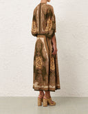 ZIMMERMANN MAHON TUNIC MIDI DRESS OLIVE PAISLEY