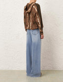ZIMMERMANN MAHON HOODED SHIRT OLIVE PAISLEY