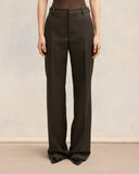 AMI PARIS FLARED WOOL GABARDINE TROUSER DARK BROWN