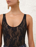 ZIMMERMANN  LACE SCOOP BODYSUIT BLACK