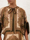 ZIMMERMANN MAHON TUNIC MIDI DRESS OLIVE PAISLEY