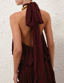 ZIMMERMANN LUNA BILLOW HALTER TOP WINE