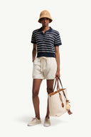 MONCLER COTTON BLEND BOUCLÉ CRÊPE STRIPED POLO