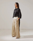 DARKPARK WENDY ELASTIC WAIST WIDE LEG TROUSER BEIGE
