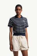 MONCLER COTTON BLEND BOUCLÉ CRÊPE STRIPED POLO