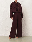 ZIMMERMANN LUNA WOOL TAILORED WIDE LEG TROUSER MAHOGANY