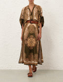 ZIMMERMANN MAHON TUNIC MIDI DRESS OLIVE PAISLEY