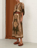 ZIMMERMANN MAHON TUNIC MIDI DRESS OLIVE PAISLEY