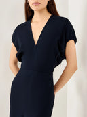 VICTORIA BECKHAM MIDI DRESS BLOUSON DETAIL NAVY