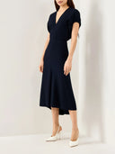 VICTORIA BECKHAM MIDI DRESS BLOUSON DETAIL NAVY