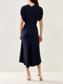 VICTORIA BECKHAM MIDI DRESS BLOUSON DETAIL NAVY