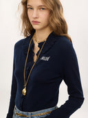 CHLOÉ FITTED LOGO CARDIGAN DARK BLUE