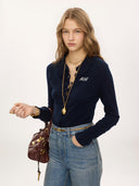 CHLOÉ FITTED LOGO CARDIGAN DARK BLUE