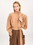 CHLOÉ GATHERED CROPPED JACKET REEF SHELL