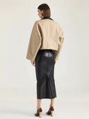 GIVENCHY CROPPED PEACOAT JACKET WITH LEATHER COLLAR BEIGE