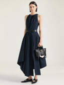 GIVENCHY LONG ASYMMTRIC POPLIN DRESS DARK BLUE