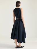 GIVENCHY LONG ASYMMTRIC POPLIN DRESS DARK BLUE