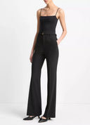VINCE BELTED HIGH WAIST SLIM FLARE TROUSER BLACK
