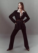 VINCE BELTED HIGH WAIST SLIM FLARE TROUSER BLACK