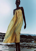 VINCE TIE SMOCKED DRESS YELLOW